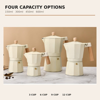 Cafetière Moka en aluminium avec poignée en bois 150ml 300ml 450ml 600ml pour expresso sur cuisinière