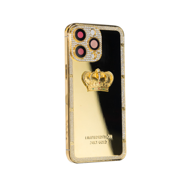 Electroplated Gold Diamond Mobile Phone Cases Custom Pattern LOGO Professional Modification Metal Mobile Phone Housings 14promax