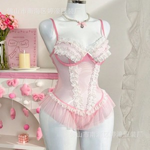 French retro Y2K ballet style Coquette pure and alluring mesh lace bodysuit suspender tulle skirt top sweet - Product Image 1