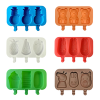 Moule à Glace en Silicone Personnalisable Motifs Ours et Bonhomme de Neige de Dessin Animé, avec Support de Cornet en Bambou, Directement de l'Usine
