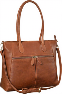 Bolso Tote de Cuero Genuino de la Mejor Calidad para Mujer, Estilo Minimalista, Abierto por Arriba, Gran Capacidad, Uso Diario Informal, Marrón, Dos Asas, en Venta - Product Image 1