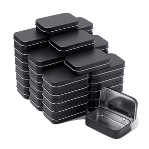 <b>Empty</b> Custom Printed square Black Silver Rectangular Stationery Can Small Chocolate case Metal Tin <b>Box</b> with Hinged Lid Black Can - Product Image 1
