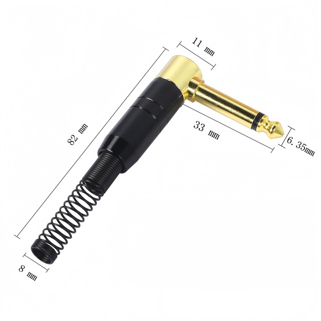 Audio Video Plug 6.35mm TRS Male Female 90 Degree Bend Gold Plated Connector for High Fidelity Sound