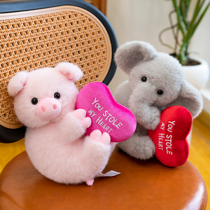 Vendita Diretta di Fabbrica, Simpatici Peluche Elefante Grigio e Maialino Rosa con Cuore Ricamato, Personalizzabili OEM per <span class=keywords><strong>San</strong></span> <span class=keywords><strong>Valentino</strong></span> - Product Image 2