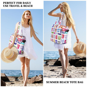 Bolsa de playa Feihong de gran capacidad con estampado de chanclas, bolso de viaje de verano para guardar artículos de viaje - Product Image 2