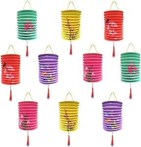 Nicro Custom Latest Prom Printed Colorful Accordion Cylindrical Foldable Mid Autumn LED Candle Chinese Paper Lanterns Cylinder