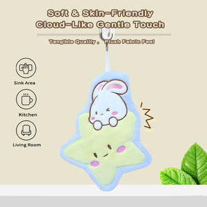 Serviette de toilette brodée en polaire corail motif lapin étoilé Kawaii, mignonne et suspendue, pour cuisine et salle de bain - Product Image 2