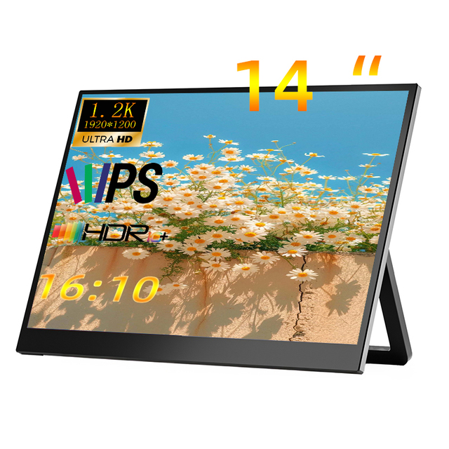 Hot Selling 14 Inch HDR IPS Screen Monitor; Portable 1200p 60Hz for Business Laptop External Display Built-in Bracket Mini