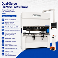 Prensa Plegadora CNC Eléctrica de Doble Servoaccionamiento, Sin Aceite, 120T, 2000mm, para Doblar Placas de Acero al Carbono de 7.3mm