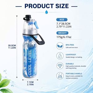 Botella de Agua Deportiva Multifuncional para Ciclismo, Mantiene la Bebida Fría, 500 ml, Plástico PE, Doble Pared, con Pulverizador de Niebla, Tapa a Presión y Asa - Product Image 4