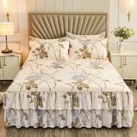 Ensemble de Draps de Lit Microfibre avec Jupe de Lit et Taies d'Oreiller, Parure de Lit à Imprimé Floral avec Volants