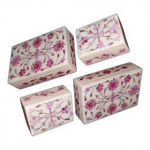 Grossiste indien, fournisseur de produits décoratifs, boîte incrustée de marbre avec nacre pour le rangement des bijoux, article cadeau - Product Image 1