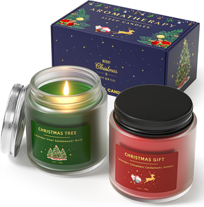 AIKUN Custom Logo Packaging Handmade Christmas <b>Candle</b> Glass Jar <b>Long</b> Lasting Aroma Clean Burning Soy Wax Gift <b>Candle</b> for Holiday - Product Image 1