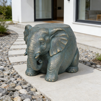 Tabouret de jardin en résine en forme d'éléphant - Finition bronze antique, siège extérieur ludique et base décorative pour les espaces de patio