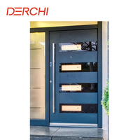 Puertas Delanteras DERCHI Nfrc para Casa, Resistentes a Huracanes, Anti-robo, Diseño de Rejilla de Vidrio, Puertas Pivotantes de Entrada de Aluminio