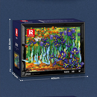 Reobrix 66701 Van Gogh Iris, Blocs de Construction Peinture, Kits de Briques 3D pour Art Mural, Jouets Créatifs à Assembler pour Adultes, Cadeau