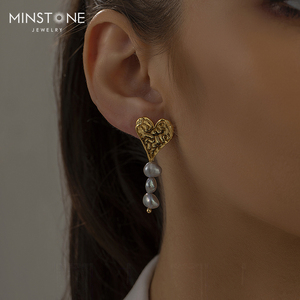 Minstone OEM Fine gioielli da donna placcati in oro mutandine <span class=keywords><strong>orecchini</strong></span> pendenti con perle turchesi regali per ragazze - Product Image 5