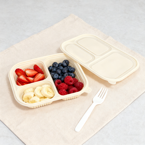 Boîte bento Bioleader écologique en amidon de maïs, 3 compartiments, 32 oz (1000 ml), compostable, plateau alimentaire à <span class=keywords><strong>emporter</strong></span> avec couvercle, pour la restauration - Product Image 3