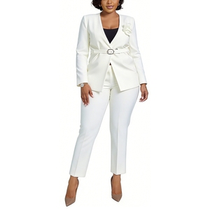 ชุดเซ็ต 2 ชิ้น เสื้อสายเดี่ยวระบายสีพื้นสำหรับผู้หญิงและกางเกงขายาวเอวสูงทรงขากว้าง แฟชั่น - Product Image 2