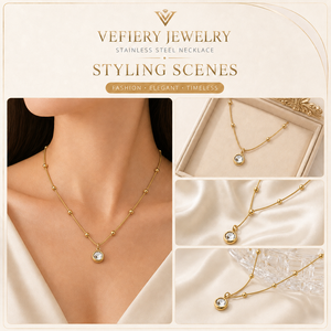Gold Color Titanium Steel Round Stone <b>Fashion</b> <b>Necklace</b> for Women - Product Image 2