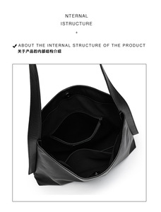 Sac fourre-tout de luxe en cuir véritable noir, style décontracté, grande capacité, avec fermeture éclair, pour femme, vente en gros - Product Image 5