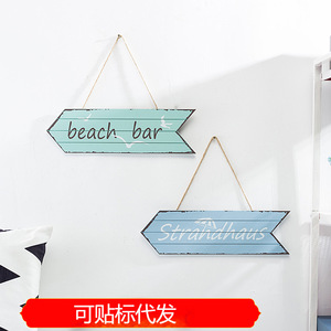 Panneau mural en bois de style méditerranéen avec flèche bleue, décoration intérieure, panneau directionnel, thème plage et bar, en MDF - Product Image 5