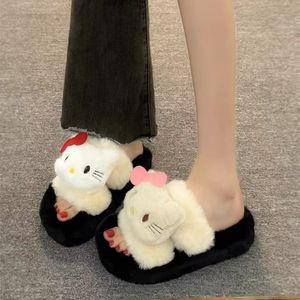 Zapatillas de casa de moda para mujer, abiertas, estampadas, con diseño cruzado, de felpa suave y afelpada, para mujer, suaves, para el hogar, tipo sandalia - Product Image 3