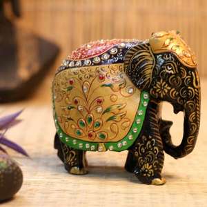 Elefante de Madera Artesanal Colorido con Incrustaciones de Piedras Preciosas, Figura Decorativa de Animal para Decoración del Hogar, Adorno de Mesa y Artículo de Regalo - Product Image 1