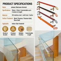 Pegangan Tangga Villa Modern dari Baja Anti Karat 304, Lapisan Titanium Gold, Pegangan Tangan Dalam Ruangan, Balustrade Kaca Berlapis Kulit