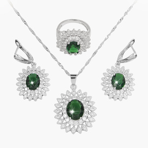 KMT0023-Conjunto de joyería de circonia cúbica verde de girasol, collar, pendientes, pulsera, anillo, conjunto de joyería de circón para mujer - Product Image 2