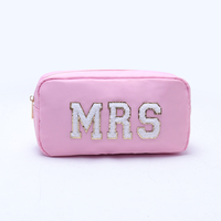 Keymay Low – pochette en Nylon avec lettres brodées personnalisées, fermeture éclair, sac d'organisation de voyage, Chenille, patchs de lettres, trousse de maquillage cosmétique, quantité minimale de commande