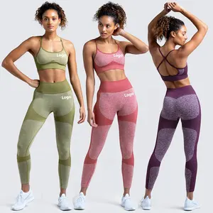 Delle donne Senza Soluzione di Continuità Activewear Fitness Gym Abbigliamento Sportivo di Usura Crop Top Ghette di Yoga del reggiseno Set