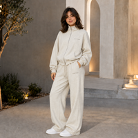 Ensemble de survêtement pour femme en molleton de coton de luxe, respirant, brodé, motif lettres streetwear, décontracté, double fermeture éclair