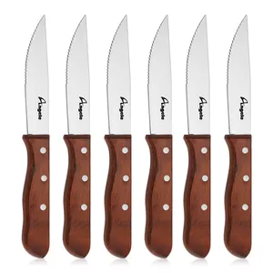 Set di coltelli da bistecca in acciaio inossidabile da 12 pezzi con manico in legno Set di coltelli e forchette da bistecca