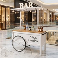 Chariot de bar à fleurs, bonbons et desserts en bois moderne et simple, personnalisé, directement de l'usine Super-E, en MDF, mobile, pour mariages et événements, avec roues, faible MOQ