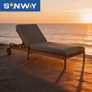 Nouvelle arrivée : chaise longue en teck massif avec roulettes, style nordique, pour jardin, hôtel, <span class=keywords><strong>piscine</strong></span>. - Product Image 4