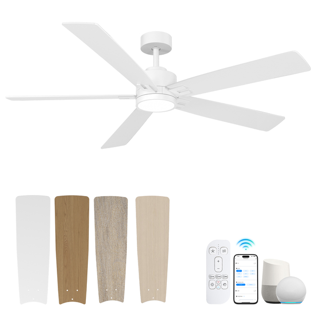 Smart Alexa App DC Motor 60" Quiet High Airflow LED Electric Air Cooling Ceiling Fan Light Energy Saving for Hotel Household Use