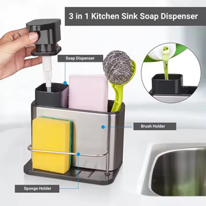 Conteneur de rangement pour ustensiles de <span class=keywords><strong>cuisine</strong></span> multifonctionnel 3 en <span class=keywords><strong>1</strong></span> en acier inoxydable avec <span class=keywords><strong>bac</strong></span> d'égouttement intégré, porte-baguettes et porte-cuillères - Product Image 6