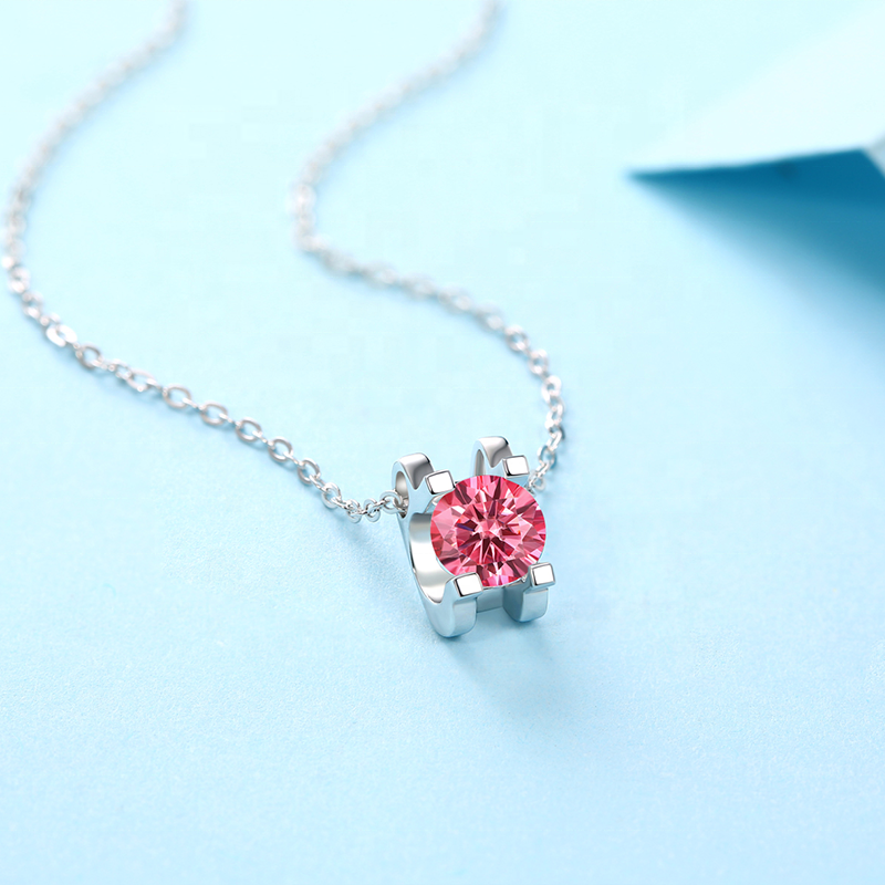 HMOIS iced out fashion jewelry wholesale S925 sterling silver custom jewelry pendants vvs 1ct pink moissanite gemstone pendant