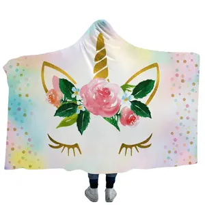 Nueva manta de franela con estampado de unicornio a la moda con sombreros toalla invierno cálido terapia uso para el hogar o viajes al por mayor para niñas