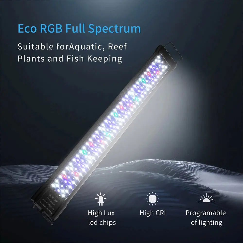 Carcasa de aleación de aluminio para acuario, luz Led de espectro completo con soportes extensibles, controlador externo, lámpara de iluminación para pecera