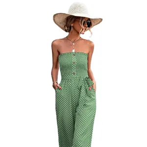 Jumpsuit Buttoned Gathers Polka Dot Crop Top Jumpsuit New Products Hot-selling Explosive Sexy Spring And Summer Polyester OEM Service