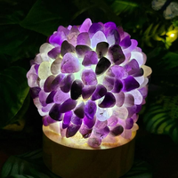 Lampe à gravier en cristal d'améthyste naturelle Boule de luxe Table de nuit de chevet Fée Amour Croix Animal pour la décoration intérieure Pierres à polir