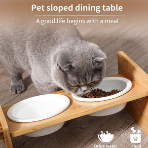 Mangkuk Makan Hewan Peliharaan Berkualitas Tinggi, Mangkuk Makan Anjing dan Kucing dari Bambu, Dapat Disesuaikan Tingginya dan Miring, untuk Makanan Lambat - Product Image 3