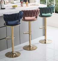 Chaises de bar en velours pour salle à manger, prix d'usine en gros, couleur personnalisable, dossier en velours, base pivotante dorée