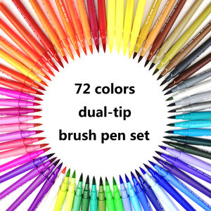 72 रंग दोहरी टिप ब्रश पेन सेट, गैर विषैले बिना गंध Fineliner टिप सुलेख कला मार्करों पानी के रंग का ब्रश कलम - Product Image 4