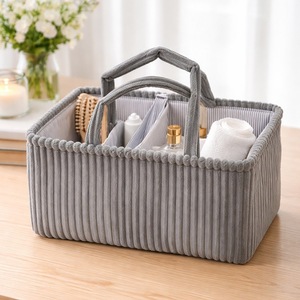 Corduroy Storage <b>Basket</b> With Compartments <b>Foldable</b> Handle Rectangle Clothing Organizer Eco-Friendly Woven <b>Baskets</b> - Product Image 2