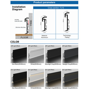 Plinthes lumineuses LED modernes en alliage d'aluminium de 6 cm de hauteur et 1 mm d'épaisseur pour hôtels et ateliers, résistantes à l'eau et durables - Product Image 2