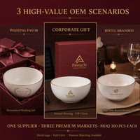 Tazón de Porcelana Fina con Borde Dorado y Logotipo Personalizado, Recuerdo de Boda de Cerámica Personalizado OEM, Regalo Corporativo, MOQ de 300 Piezas