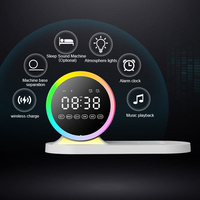 Op maat gemaakte 4-in-1 speaker zakelijke cadeaus 15W snelle draadloze oplader met nachtlampje en klok
